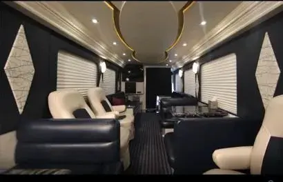 Luxurious bus interior with seating