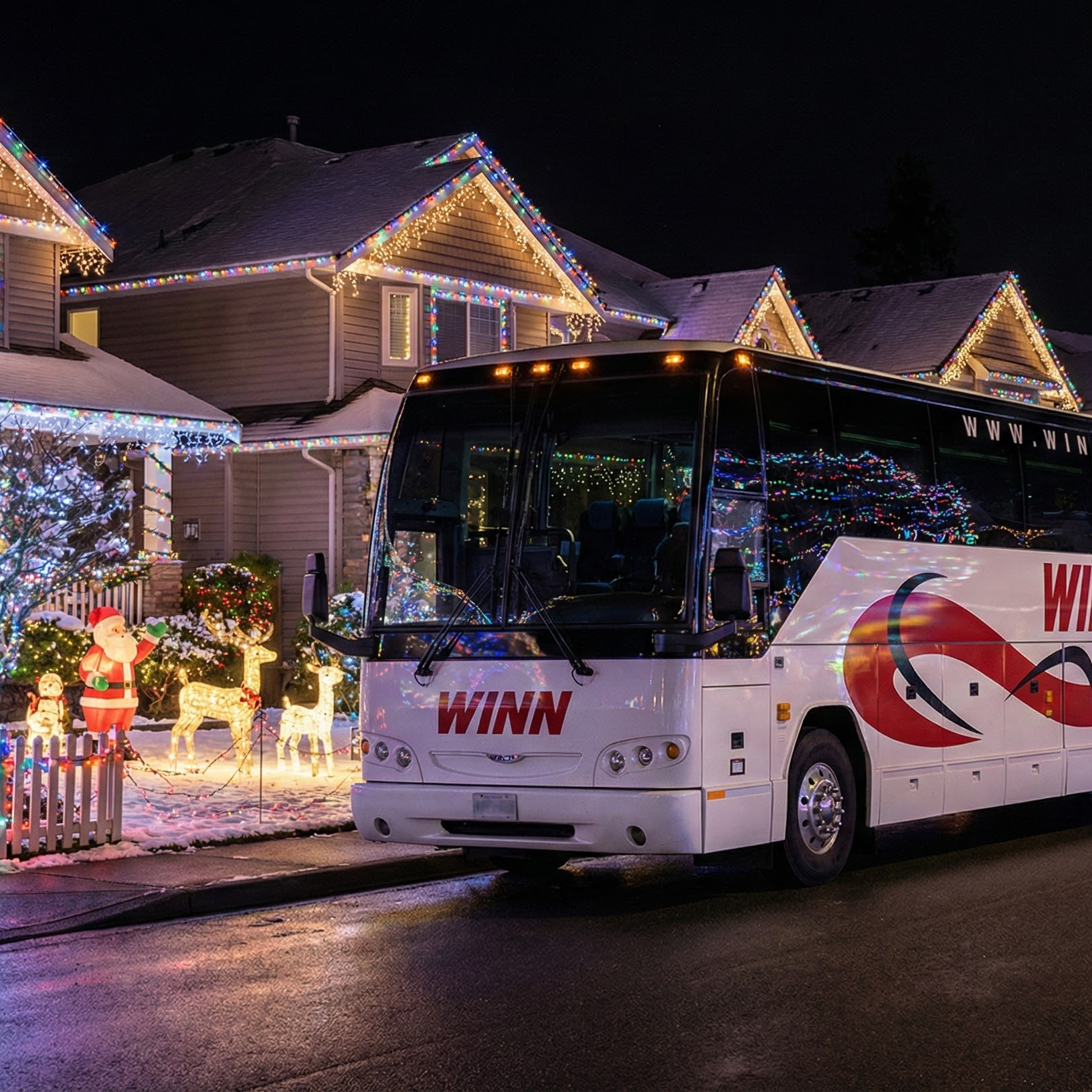 Bus with festive holiday lights